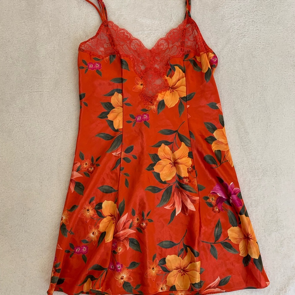 victoria secret vintage red summer floral slip dress/night down ❤️🌺